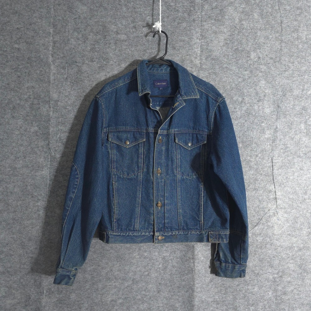 Calvin Klein Womens Denim Jean Jacket Blue Vintage Style Classic Layering Button
